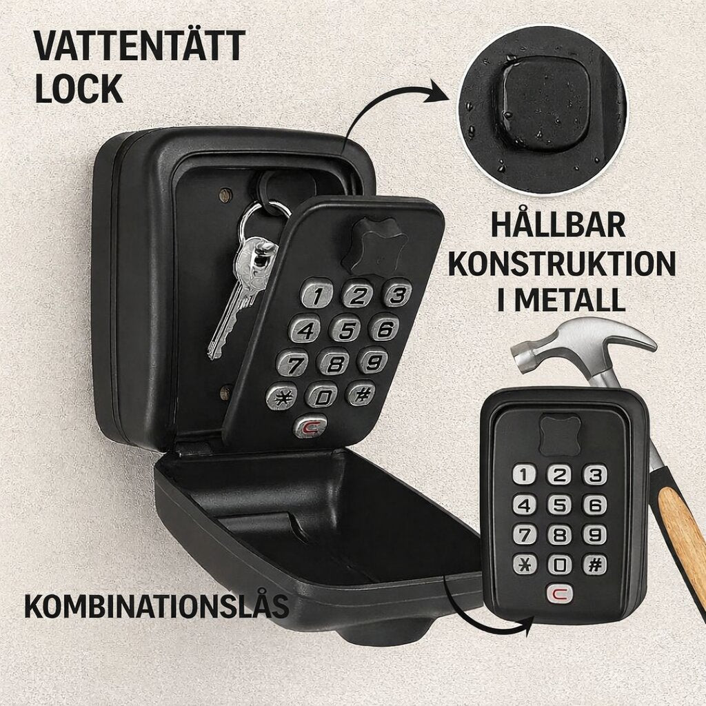 Nyckelskåp med kod | Nyckelgömma för utomhusbruk | Väggmonterat nyckelvalv | Nyckelvalv